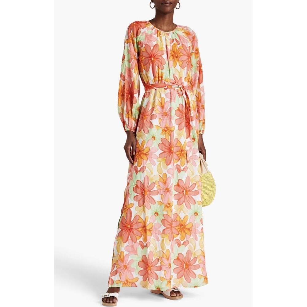 Sundress Brand Gazelle Floral Cotton Orange Yellow Maxi Dress Small Tall NWT